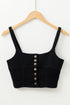 Black Acid Wash Buttoned Cropped Slim Denim Tank Top